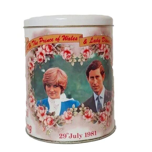 Vintage Royal Wedding Tea Tin Princess Diana Charles The Crown Commemorative - Picture 1 of 8